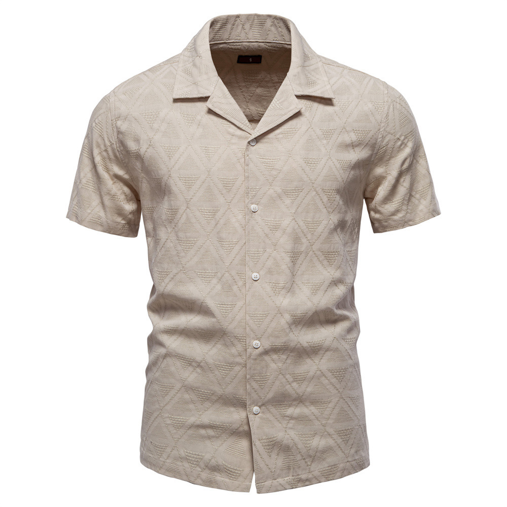 Summer Hoodie New Jacquard Plaid Shirt Men's Casual Business Polo Top Collar Short Shirt Sleeve Shirt Men