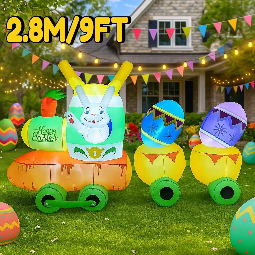 Easter Holiday DIY Inflatable Model Decor 28M/9FT Bunny Easter Egg Train Garden Yard Outdoor Ornament with LED Lights H260316