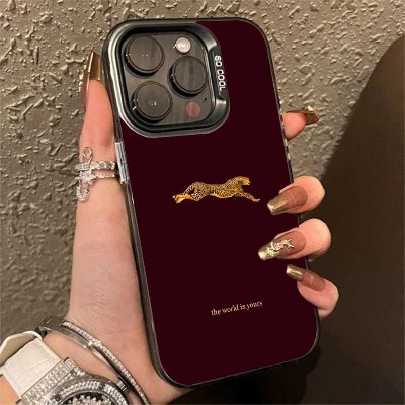 Fashion Leopard Wine Red Pattern Phone Case For iPhone 11 12 13 14 Plus 15 16 17 Air Pro Max 16E Shockproof Hard Phone Cover C260314