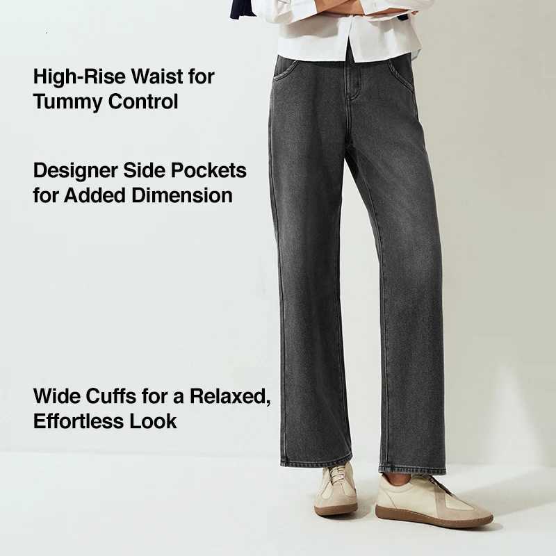 Semir Jeans Women Wide Leg Fleece Lined Comfortable High Waist Winter 2025 New Floor-Length Pants with Leg-Elongating EffectT260317