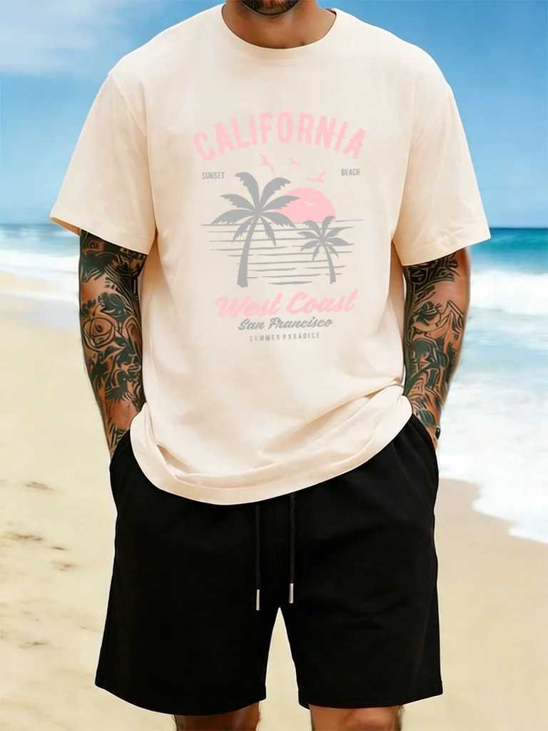 California West Beach Sunsets Print Daily T Shirt Man Breathable Cotton T-Shirt Hip Hop Loose Top All-Match Casual Clothes M260317