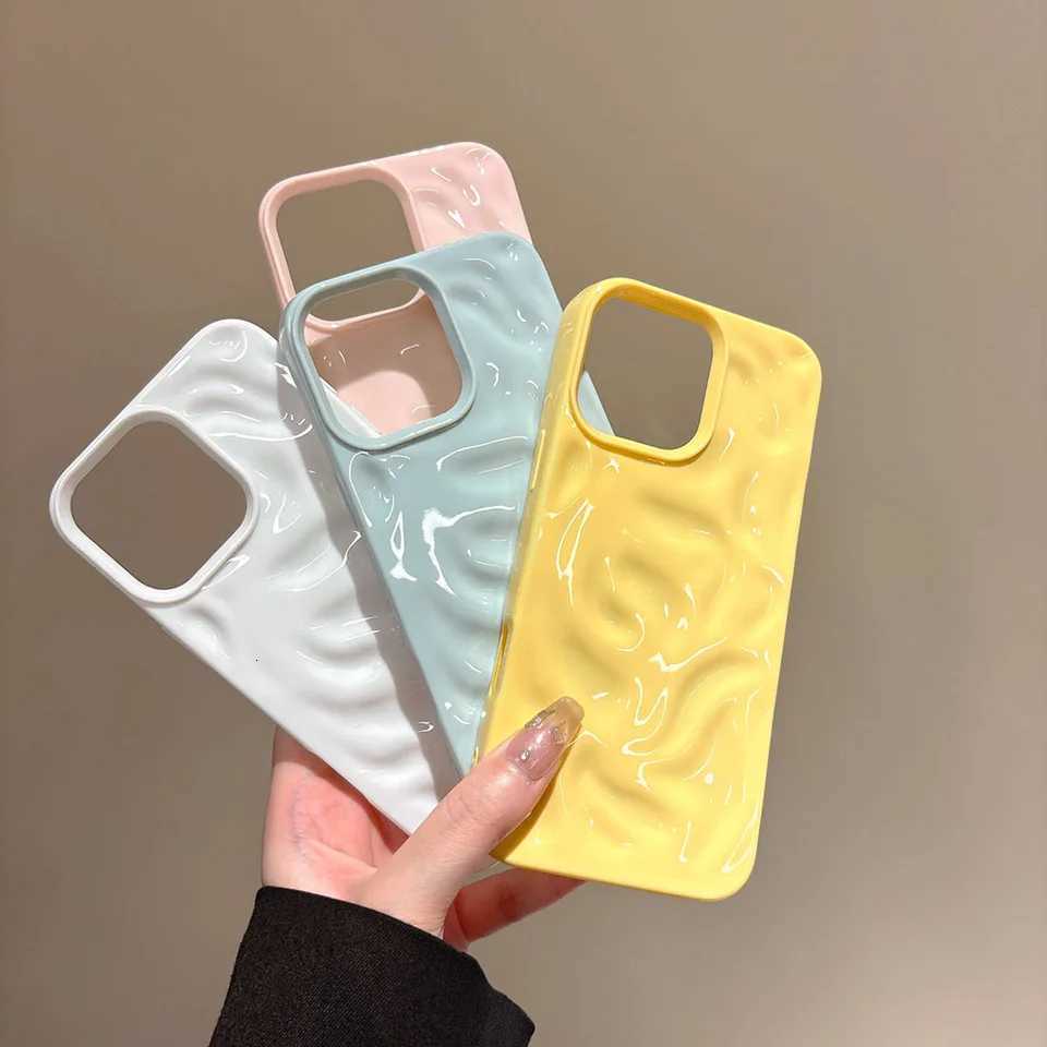 Luxury Fold Pattern Texture Wave Soft Silicone Phone Case for iPhone 16 15 14 13 12 11 Pro Max Candy Shockproof Bumper Cover C260314