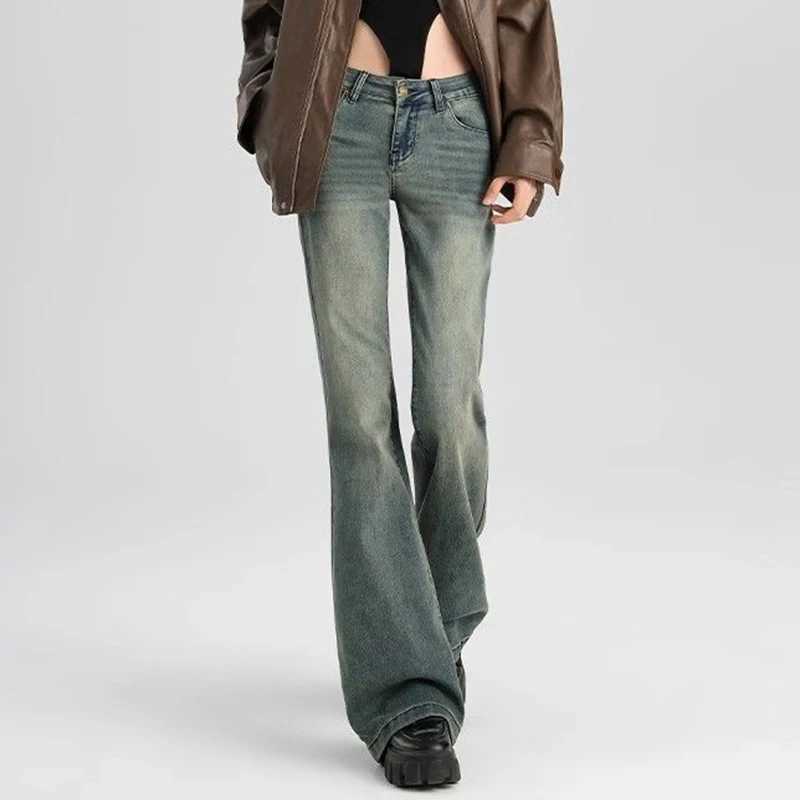 2025 s High Waist Flared Jeans Pants Women solid Bell Bottom Denim Trousers Lady Retro Fashion Straight Leg Pants M260317