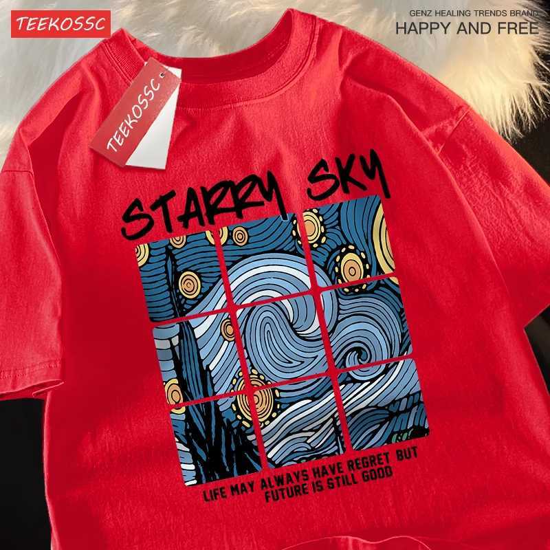 Starry Sky The Blue Galaxy Men Women Clothes Fashion Loose Tops Creativity Casual T Shirt Pattern Loose Tshirts Couple Soft M260317