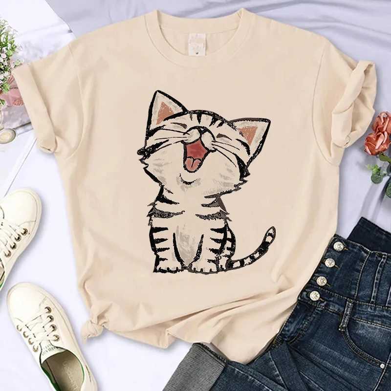 Funny Cute Cat Vintage Tee Shirt Aesthetic Y2k Tops Harajuku Graphic Ulzzang T-shirt Women Men Graphic Tshirt Streetwear Female M260317