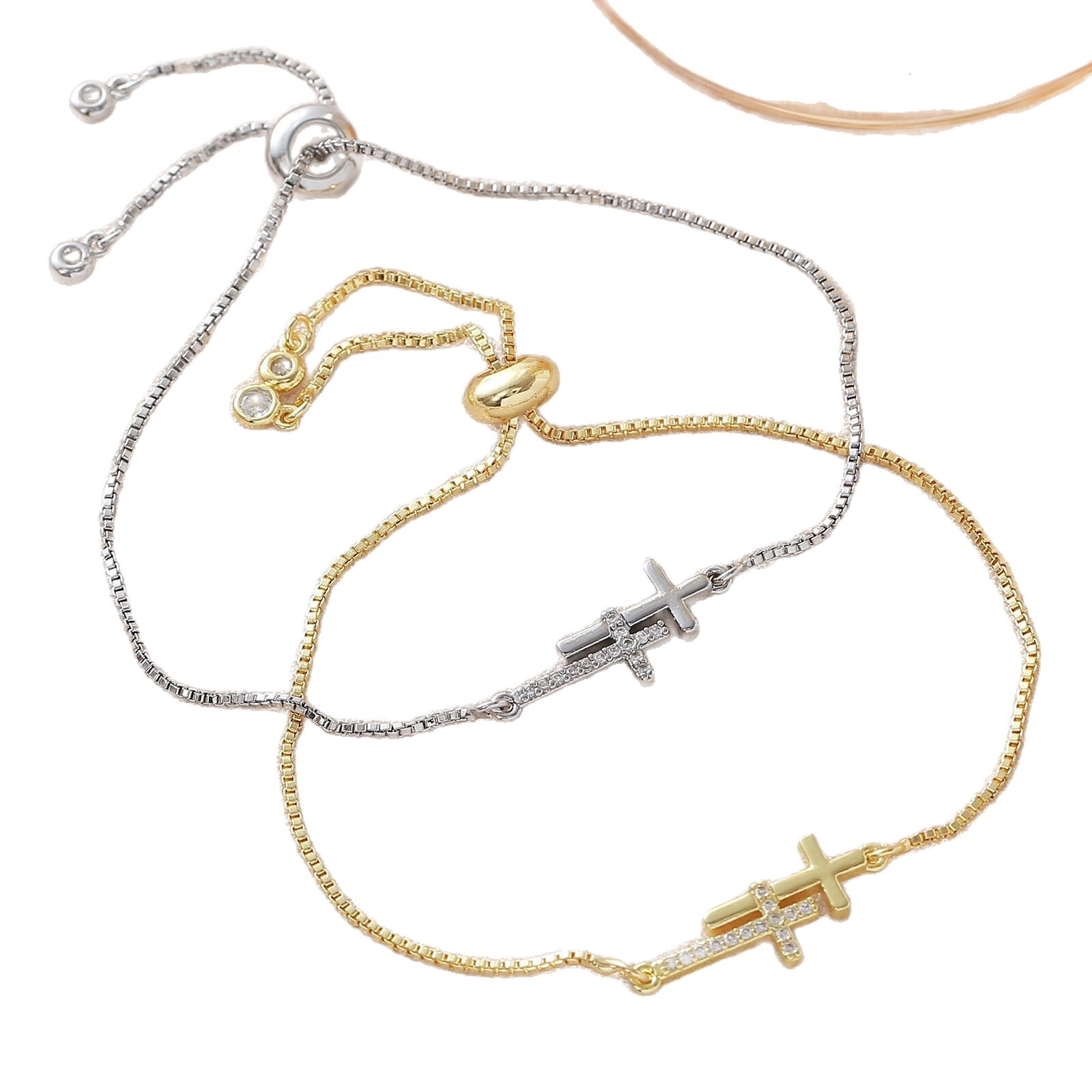 Women Jewelry Bracelets Charm Bracelets 18K Gold Plated Cross Zircon Daily Wear Elegant Women Bracelet