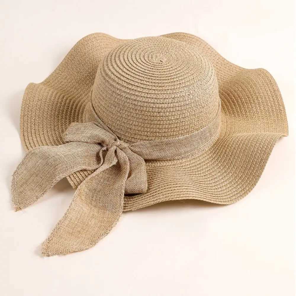 Fashion UV Protection Beach Hat Wide Brim Bow Ribbons Travel Straw Hat Portable Foldable Sun Visor Cap H260317 - view 5