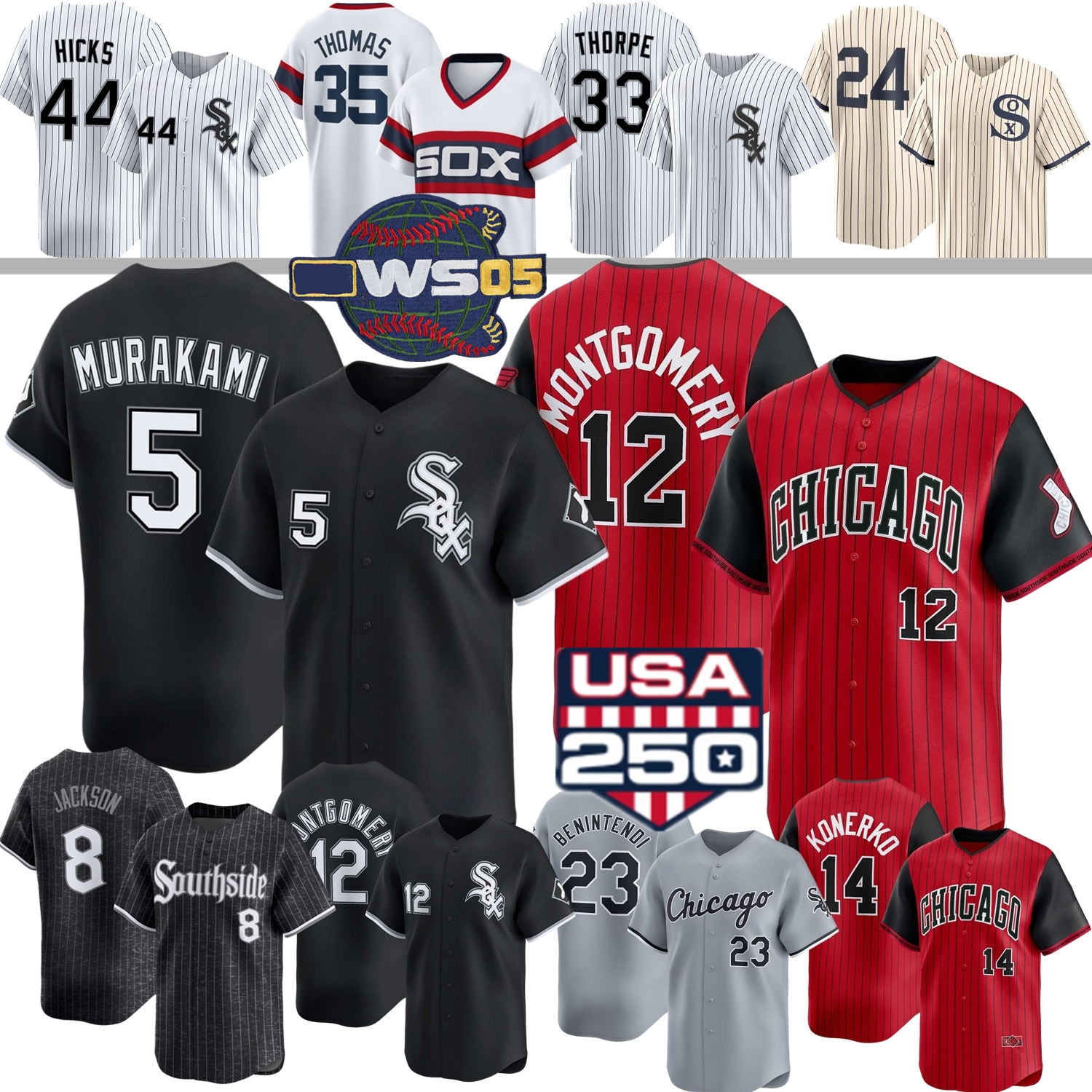 White Sox Baseball Jersey Munetaka Murakami Colson Montgomery Noah Schultz Edgar Quero Osvaldo Bido Acuna Vargas Jackson Konerko Thomas Pereira Buehrle Women Kid
