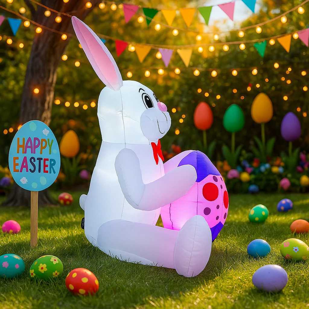 18M/59FT Inflatable Model Easter Holiday Festival Rabbit Blue Easter Egg DIY Decoration Outdoor Garden Yard LED Light Decor H260316
