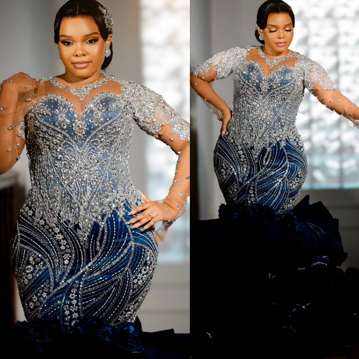 2K26 Dark Navy Prom Dress 2026 Mermaid Prom Dress Crystals Appliques Organza Tiers Evening Dresses Birthday Party Formal Receiption Gowns Dresses ZJ06