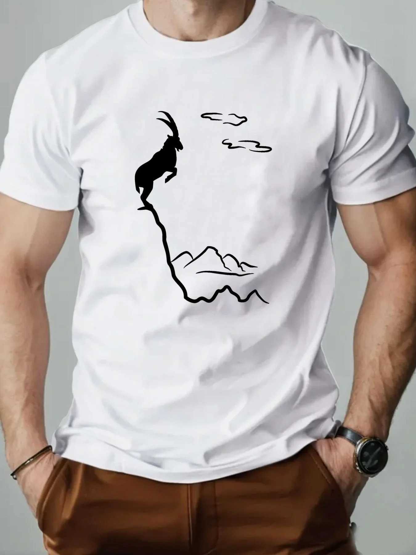 Men Old Goat English Pattern Casual T-shirt 100 Pure Cotton Soft Fabric Suitable Daily Sports and Casual Wear Versatile Trendy M260317