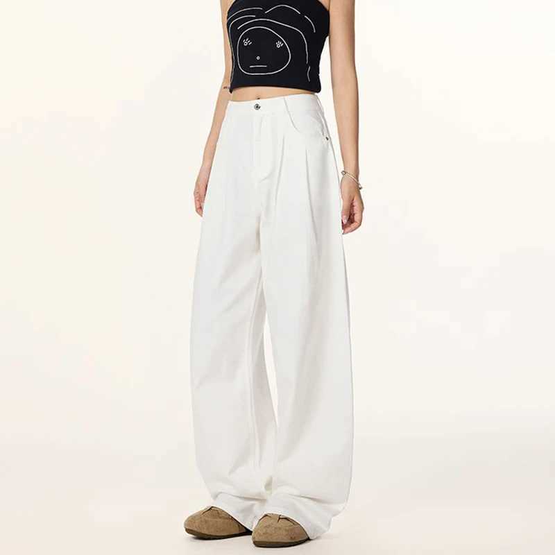 2026 New Retro Fashion Lady Baggy Jeans Female Thin Straight Leg Denim Pants s Korean High Waist Casual Trousers M260317