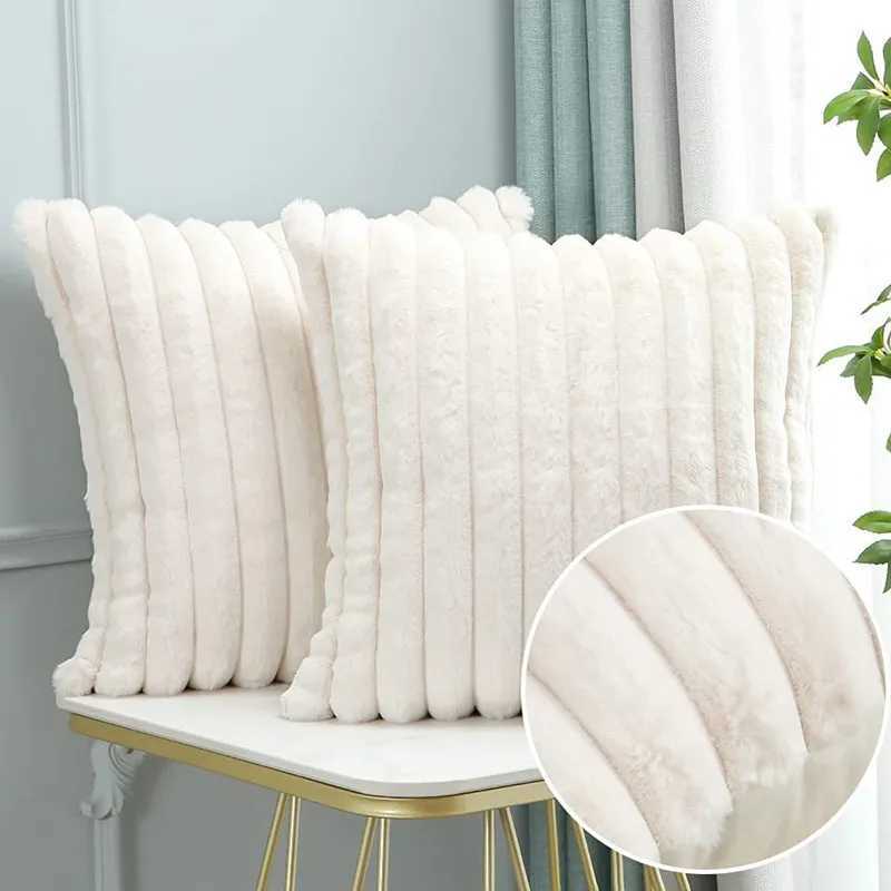 Faux Rabbit Fur Square Cushion Cover Big Thick Striped Super Soft Solid Color Pillow Cover 45x45cm Sofa Decor Cushion Cover D2603171
