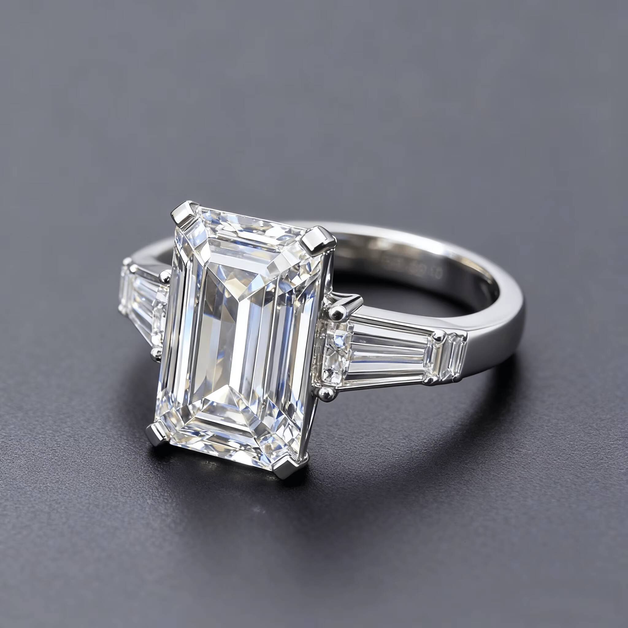 Wholesale 14K Gold IGI Certified Wedding Ring 10ct Emerald Cut Lab Grown Filled Diamond White D Color Trendy Unisex Tapered