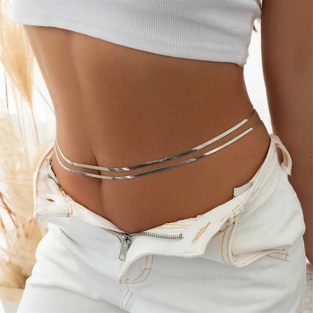 2023 New Summer Minimalist Double-layer Metal Flat Snake Chain Belly Waist Chain Womens Fashion Skini Beach Summer Body Jewelry H260316 - view 5