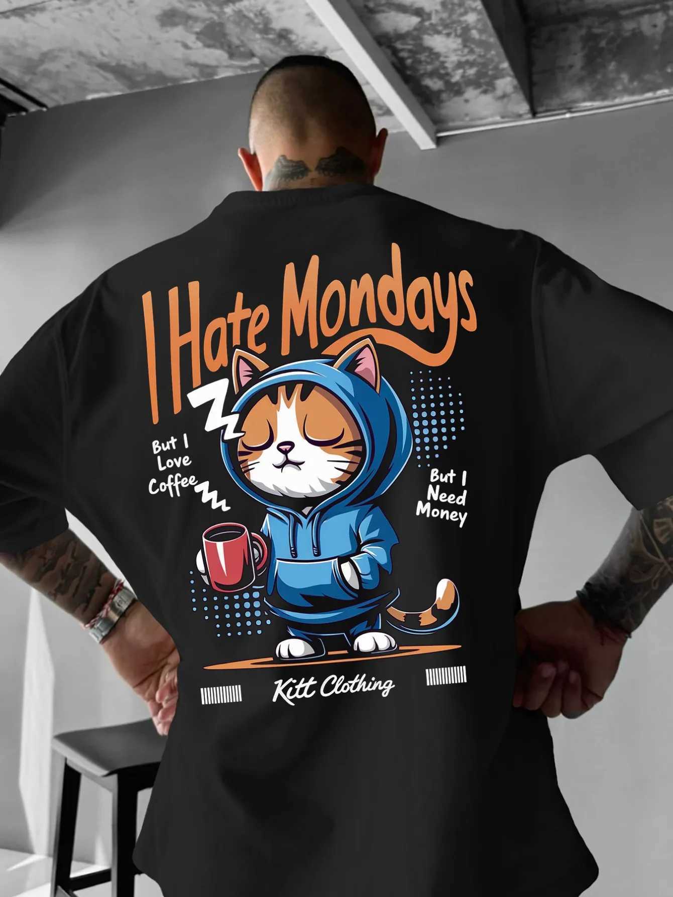 Men Summer Fun Cat Letter Pattern T-shirt 100 Pure Cotton Soft Material Trendy Fashionable Versatile and Suitable for Daily Use M260317