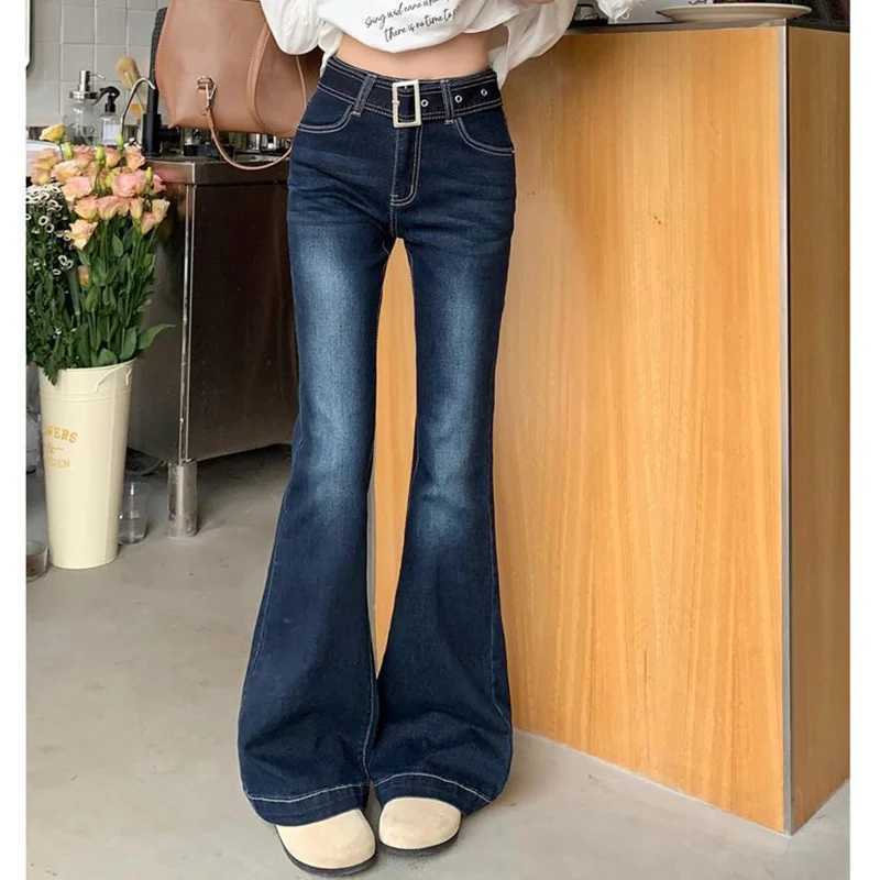 Vintage Fashion Lady Thin Flared Jeans s Korean Low Waist Casual Denim Trousers Women Korean Straight Leg Pants M260317