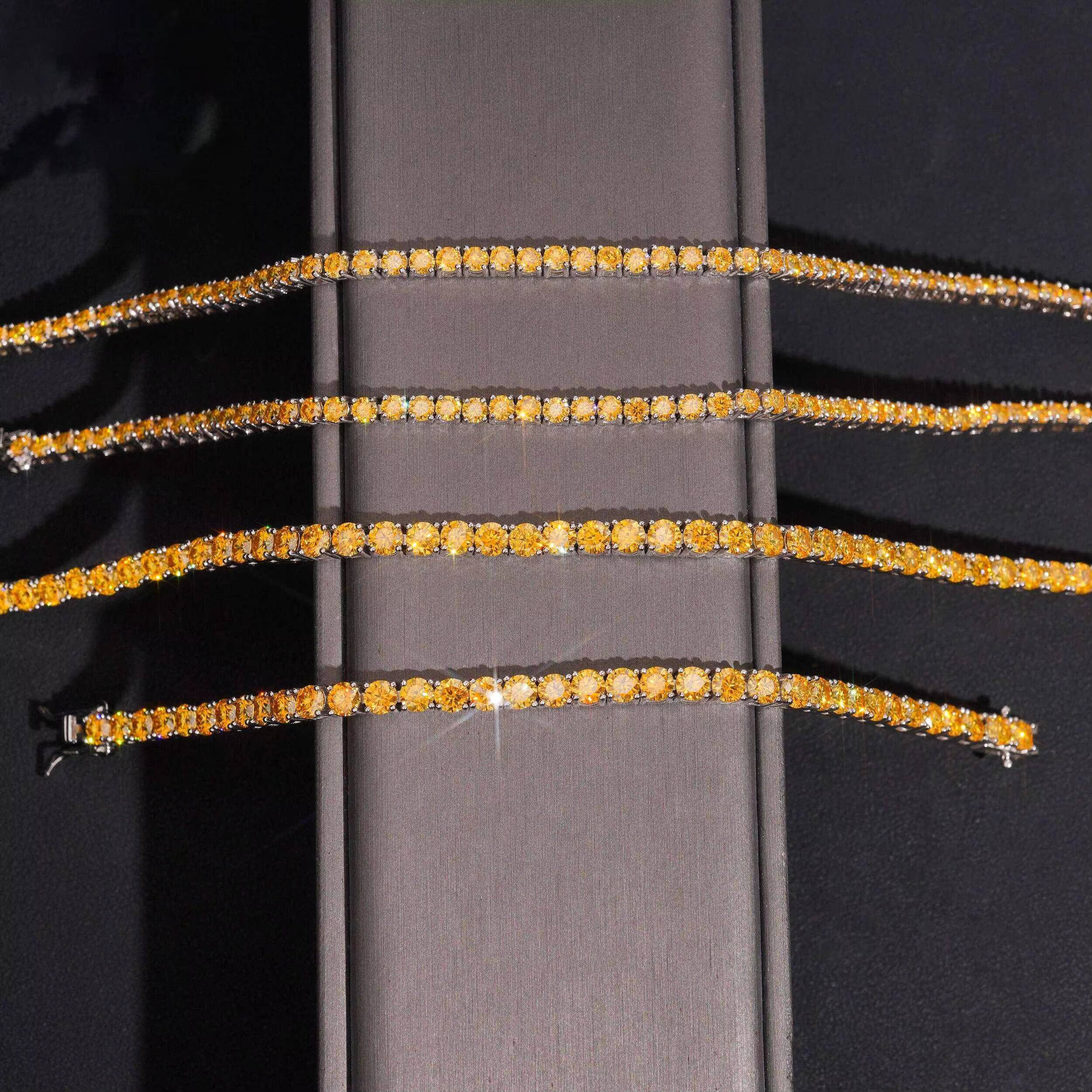 Hot Sale 925 Sterling Silver Gold Plated 3mm Yellow Moissanite Tennis Chain Link Bracelet