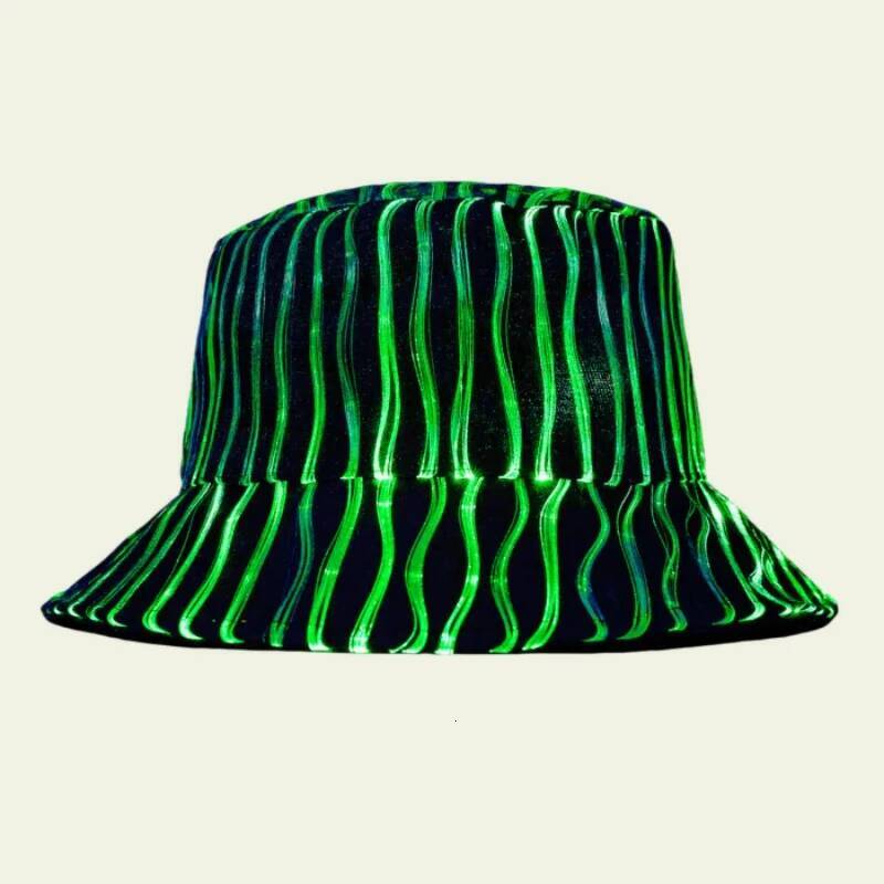 New Arrival Colorful LED Intelligent Luminous Night Club Cap Men Women Y2K High Street Optical Fiber Fabric Bucket Hat gorros