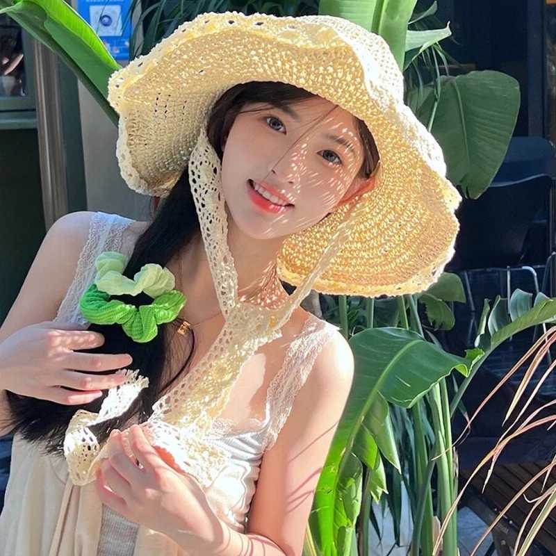 1pc Womens Sun Hat Wide Along The Beach Hat Outdoor Summer Straw Hat Folding Sun Hat Head Beach UV Protection Hats for Tralve H260317 - view 3