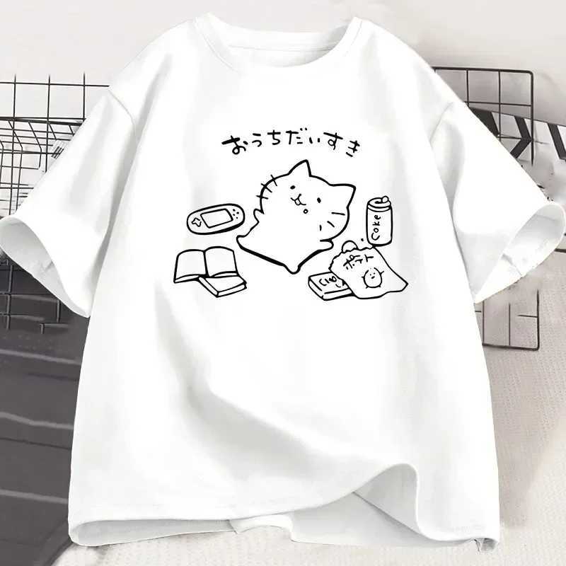 Japanese Style No Plan Cat Print T-shirt for Women Funny Short Sleeve Summer Tshirt Kawaii Kitty Cat Lover Tee Aesthetic Clothes M260317