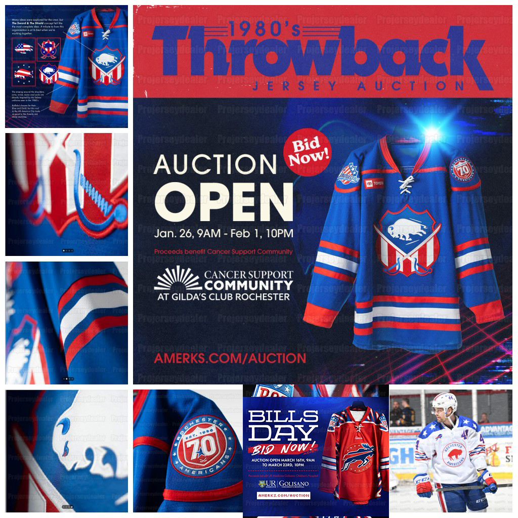 2026 Rochester Americans Sabres 70th 80's Throwback Hockey Jerseys John Peterka Devon Levi Brendan Warren Graham Slaggert Vsevolod Komarov Anton Wahlberg