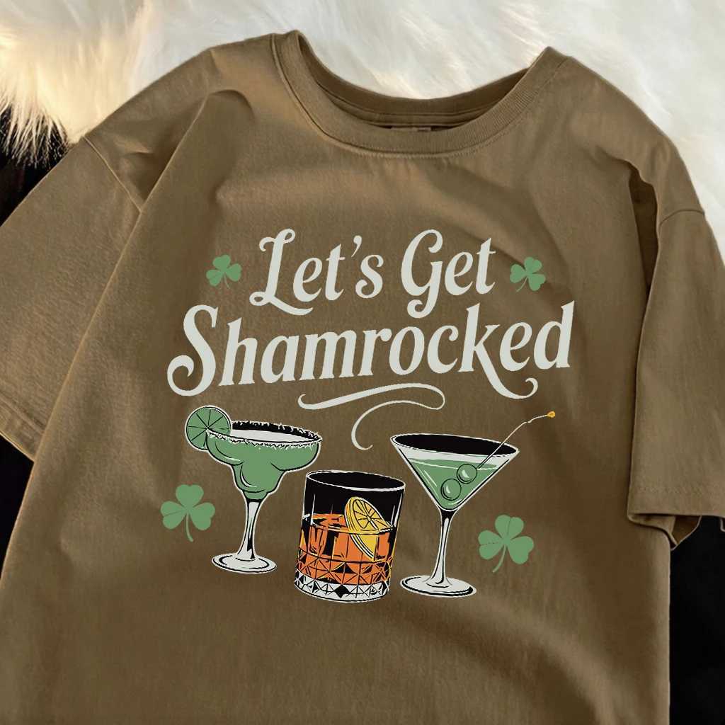 LetS Get Shamrocked Green Print Man Fashion Simple T-Shirt Casual All-Match Streetwear Cotton Loose Top Sport O-Neck T Shirt M260317