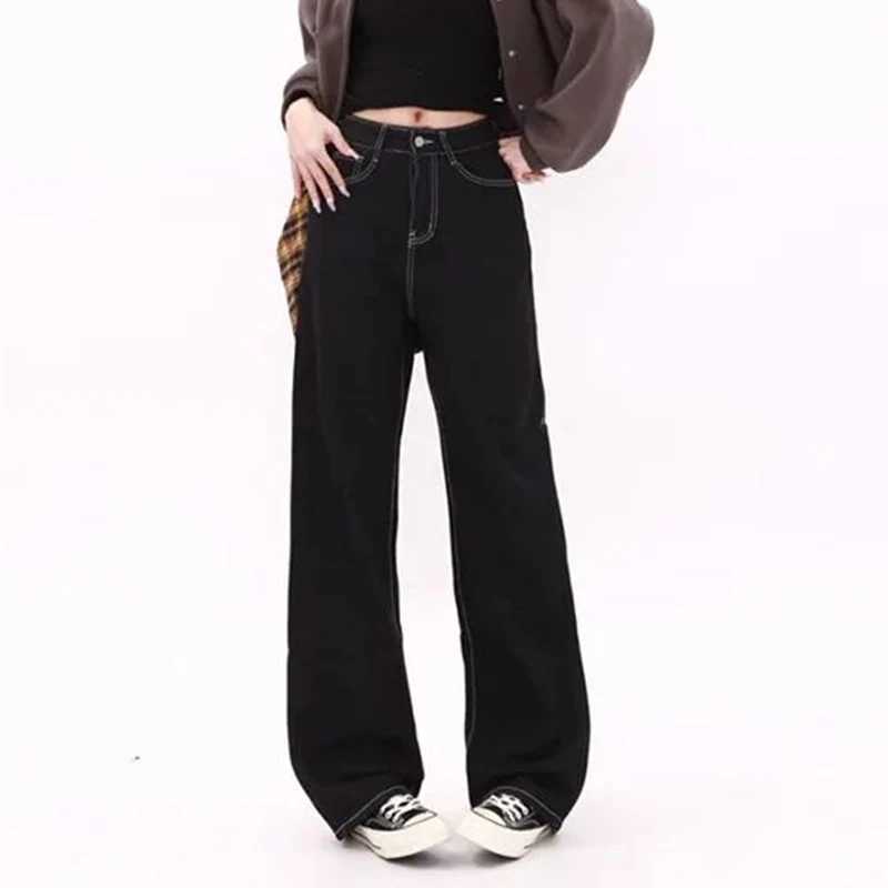 Hot Sale Classic Black s Straight Leg Jeans Female Retro High Waist Denim Trousers Lady Fashion Solid Baggy Pants M260317