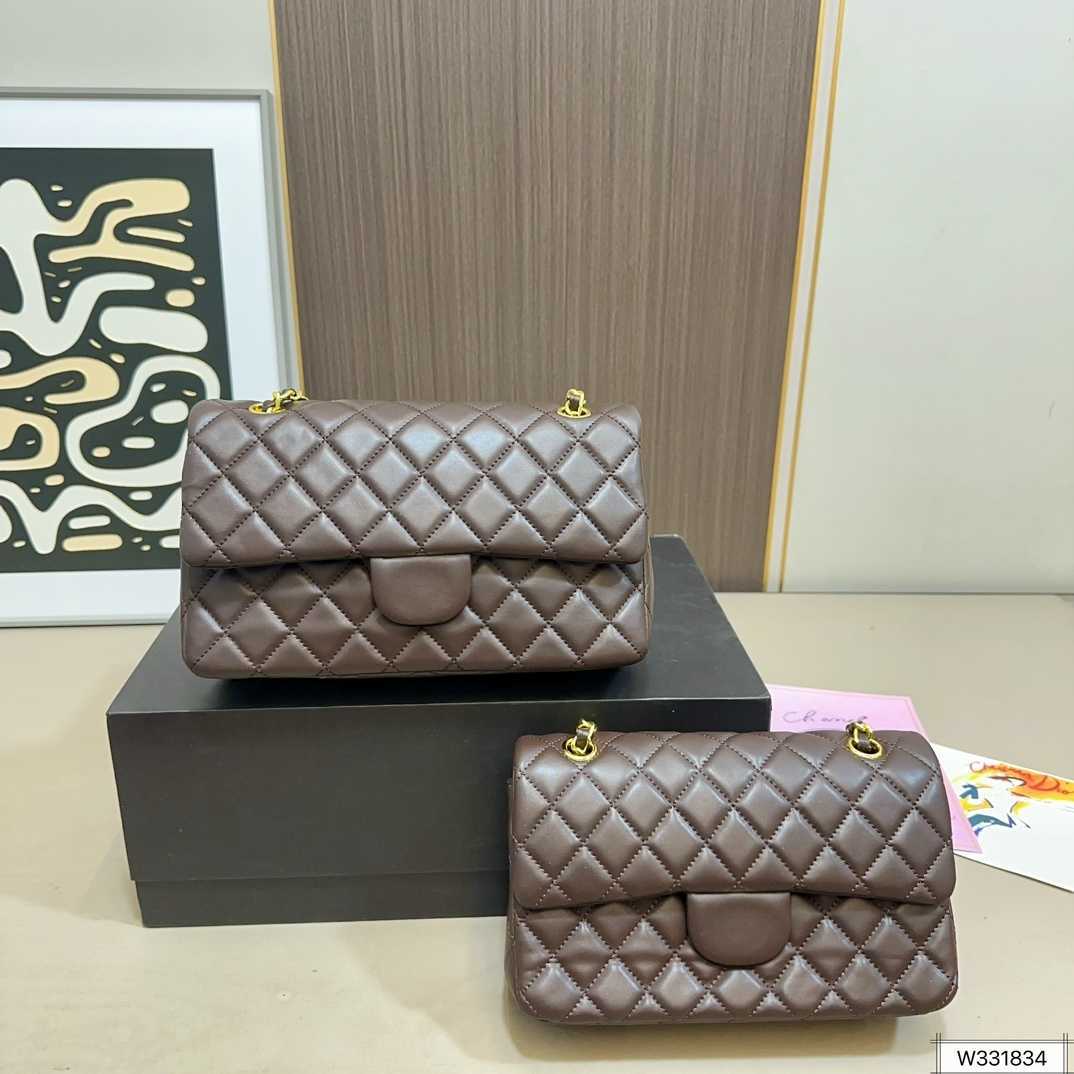 Evening Bags 10A Mirror Quality Designers Classic Medium 25cm Womens Lambskin Caviar Luxury Handbag Real Leather Caramel Purse Shoulder Chain flap 01