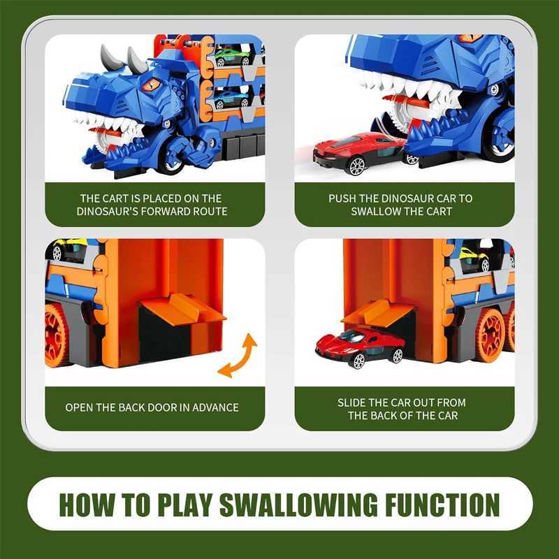 Dinosaur Transport Racing game Toy Set With 12 Molded Racing Cars Transforming Dinosaur Car With Handle Gift For Kids Aged 3-5 Y260316