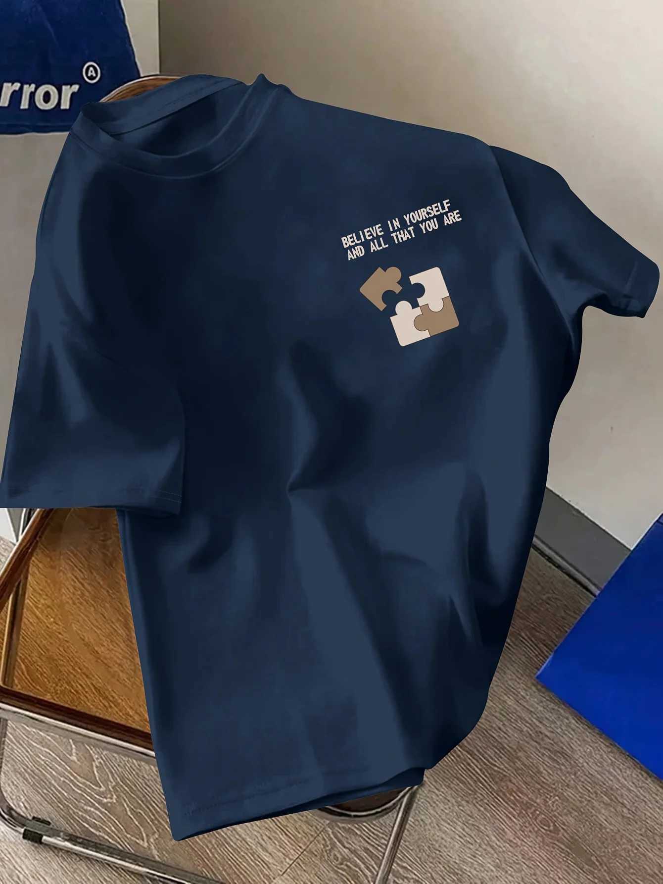 Summer Mens Puzzle Contrasting Color Sporty Casual Commuting Multi-Purpose Short-Sleeved T-Shirt 100 Cotton Soft Breathable M260317