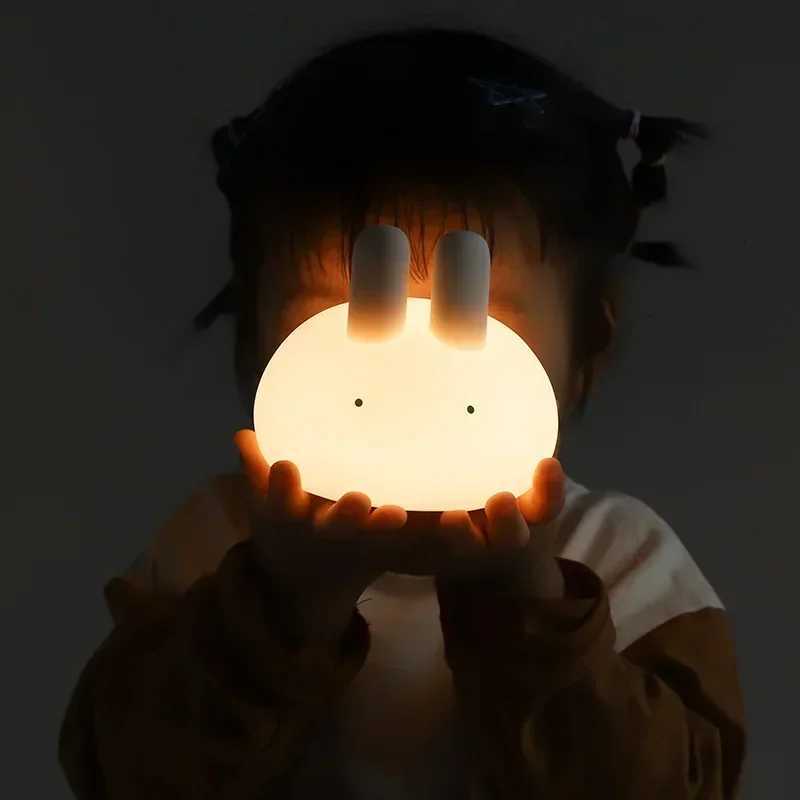 Soft Silicone Rechargeable Night Light Bunny Timing Baby Lighting Mom Gift for Kid Bedroom Decoration Cute Bunny Lamp Girlfriend H260316