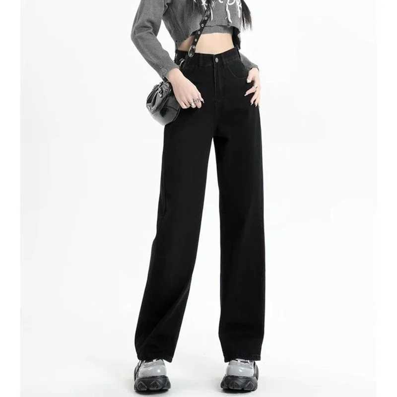 Female Light Blue High Waist Thin Jeans Women Fashion Baggy Straight Leg Denim Trousers s Classic Korean Solid Pants M260317