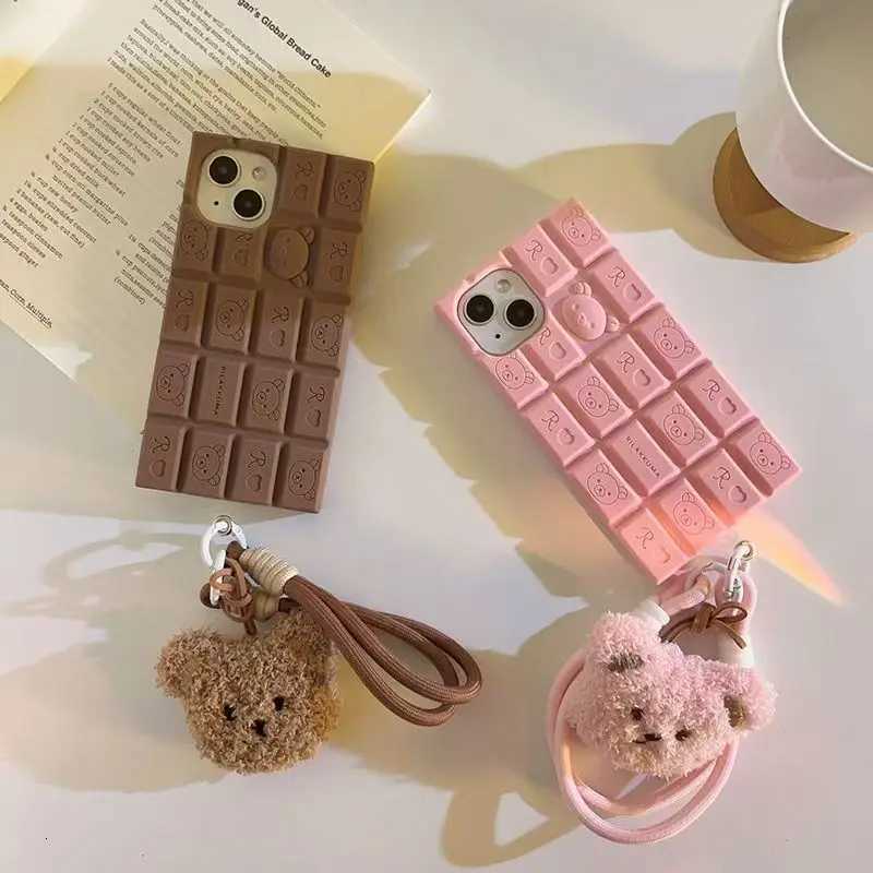 3D Chocolate Rilakkuma Phone Case For iphone 17 16 Pro Max 15 14 Plus 13 12 11 Pro Max Soft Cover with Cute Bear wrist strap C260314