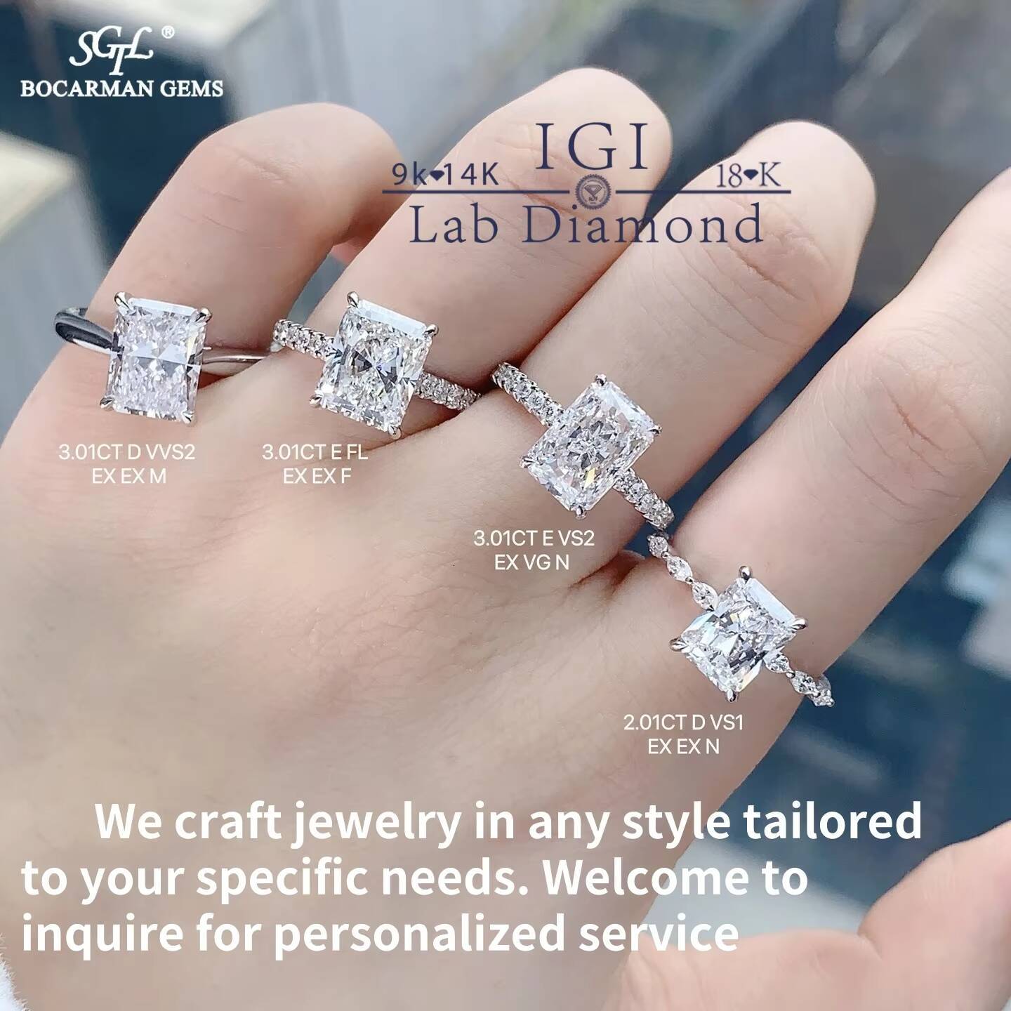 3CT IGI Customizable Radiant Cut Lab Grown Diamond Ring 18K Gold Wedding Engagement Jewelry Classic Factory Direct Price Parties