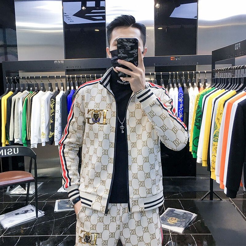 Luxury Brand Designer Spring and Autumn Trend Stand Collar Zipper Sweatshirt Set Men Casual Sports Stylish New Long Pants Fashion Two-Piece Set Trendy