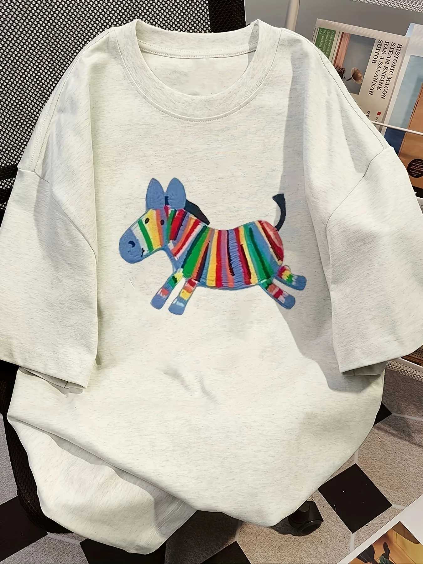 Oversized Women Tshirt Summer Fashion Drawn Printed Casual Short Sleeve Top Pullover Comfortable Plus Size Tee Trendy Outfit M260317