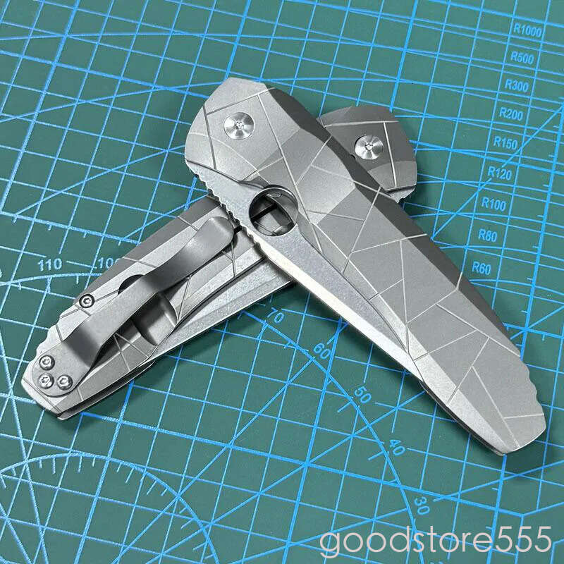 Spy-C199TIP Dmitry fixed blade knife Sinkevich Folding Knife couteau 3.74 S90V Stonewashed Plain Blade, TC4 Handles pocket knife - C199 - view 6
