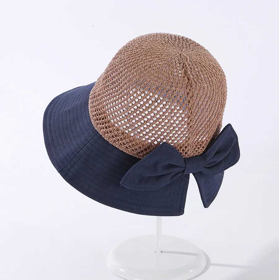 COKK Summer Hats For Women Knitted Breathable Foldable Sun Hat With Bow Sun Protection Sunshade Korean Beach Hat Cap Travel New H260317 - view 6