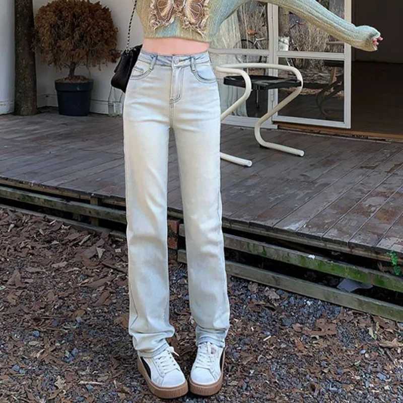 Classic Fashion Women Thin Straight Leg Jeans Pants s Korean High Waist Denim Pants Lady Vintage Casual Trousers M260317