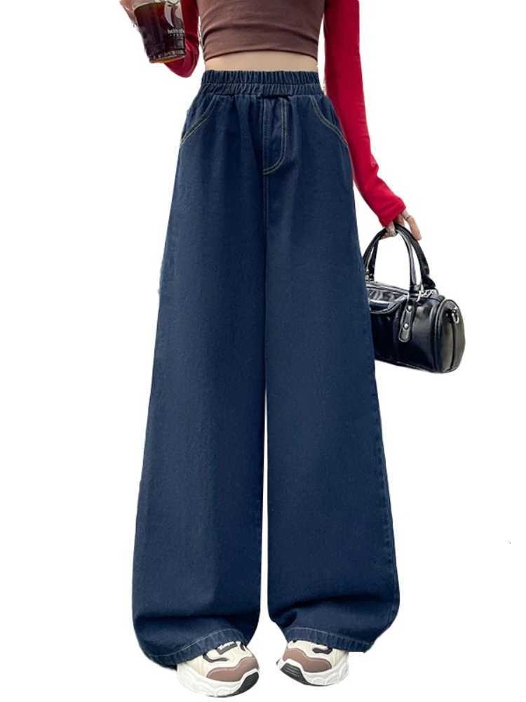 2026 Spring Summer Women Jeans Vintage Washed Spliced Elastic Waist Loose Female Tide Full-Length High Waist Wide Leg PantsT260317