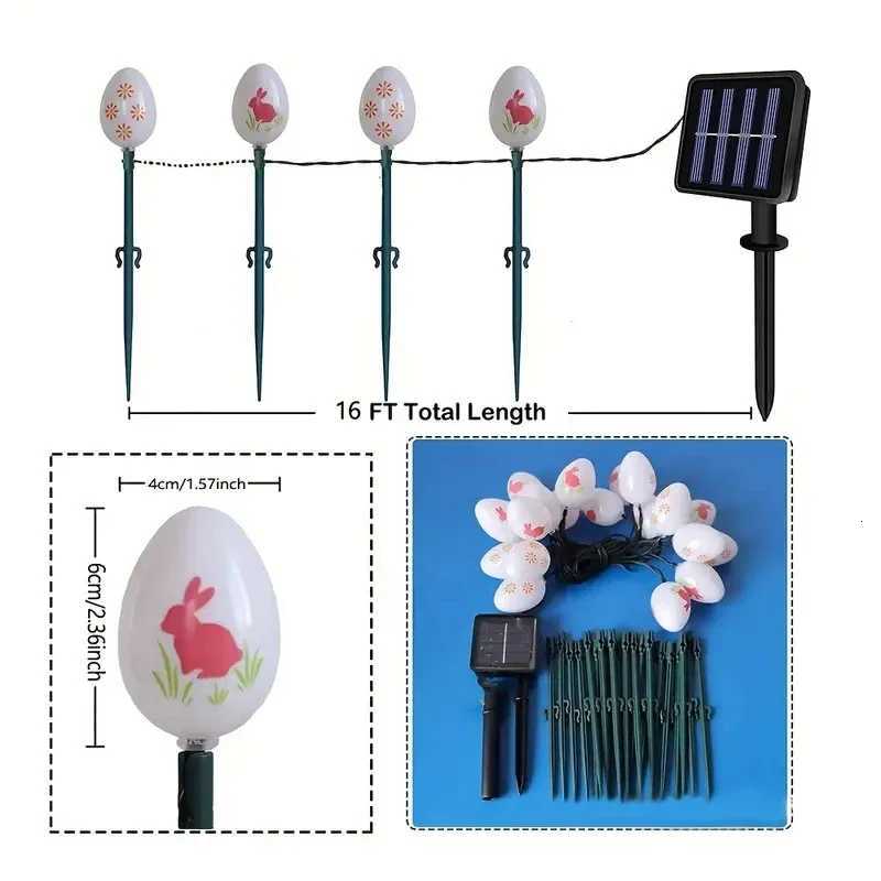 Solar Easter Egg String Lights Rabbit Egg Ground Lights Garden Lawn Decoration Lamp Outdoor Holiday Festival Lighting H260316