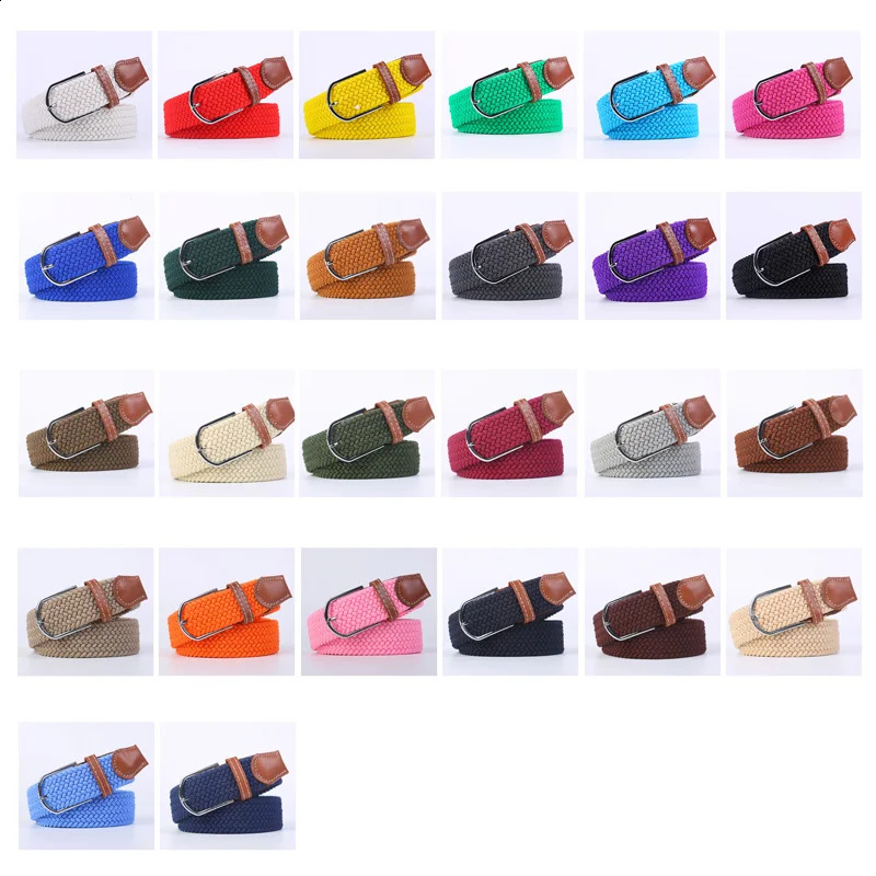Blue Black Female Casual Knitted Pin Buckle Men Belt Woven Canvas Elastic Expandable Braided Stretch Belts Women Jeans 60colors 260316