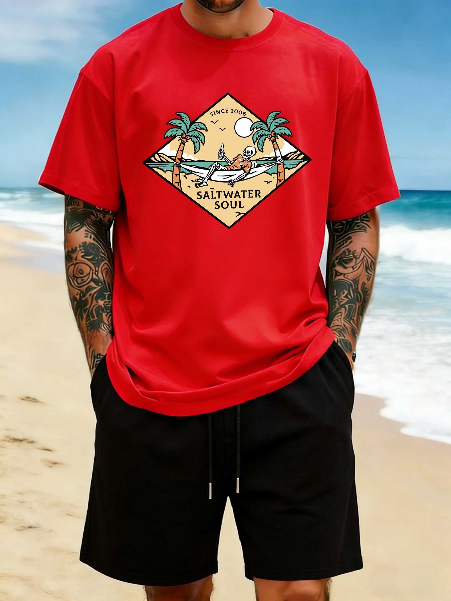 Saltwater Soul Since 2006 Pattern Men Commute Basic T Shirt O-Neck Cotton Streetwear Casual Loose Clothing Summer Soft T-Shirt M260317