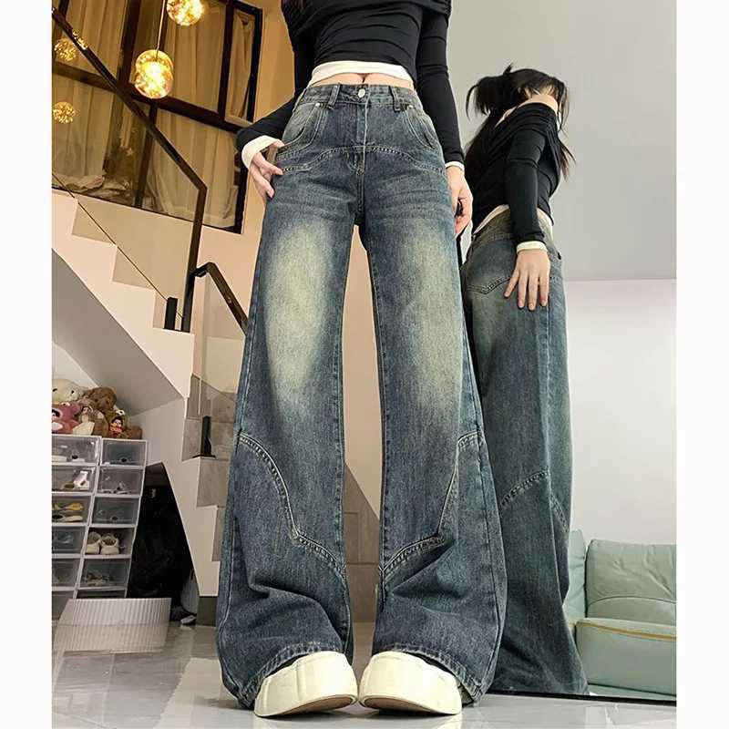 New Vintage High Waist s Flared Jeans Lady Chic Korean Solid Denim Trousers Women Fashion Casual Straight Leg Pants M260317
