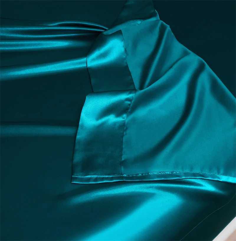 Summer Luxury Satin Silk-like Bed Sheet Set Flat Sheet/Fitted Sheet Pillowcase Solid Color Mattress Cover Twin Full Queen D260317