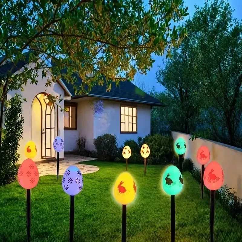 Festive Solar Powered Easter Egg Pathway Lights Outdoor Waterproof LED String for Garden Lawn Yard Decor and Holiday Lighting H260316