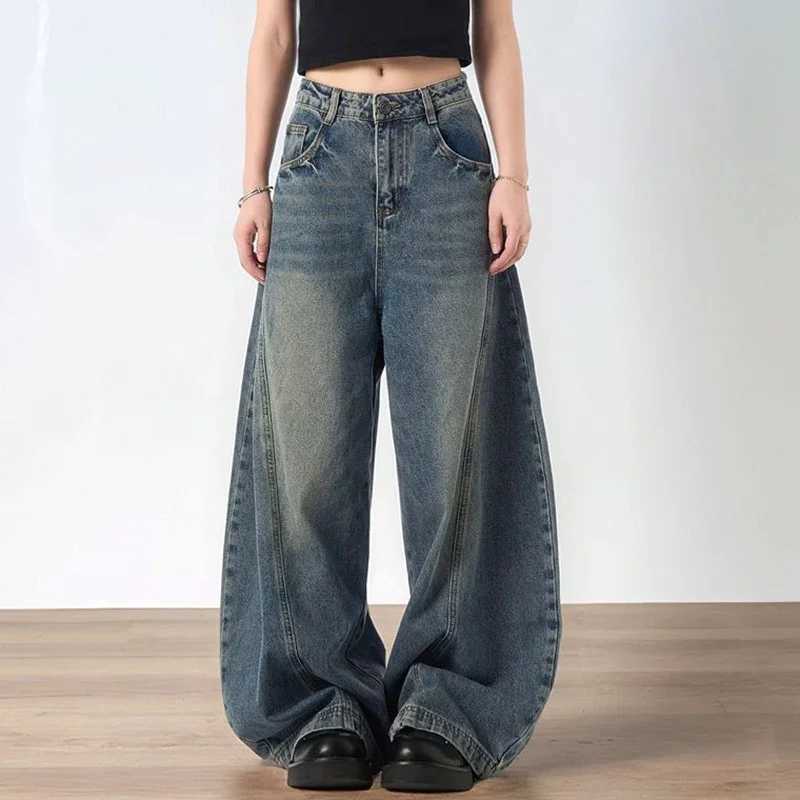 Lady Retro Baggy High Waist Jeans Female Comfortable Solid Wide Leg Denim Trousers Women Korean Fashion Casual Pants M260317