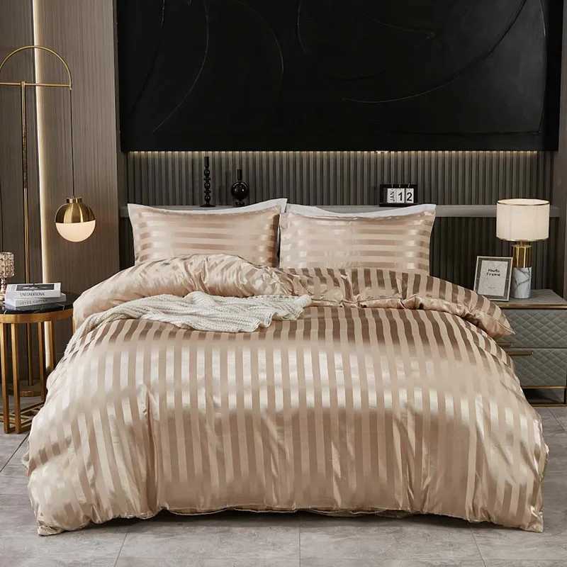 Satin Faux Silk Striped Duvet Cover Set High-Quality Solid Smooth Summer Cooling Comforter Sets Adult Soft Bedclothes for Home D260317