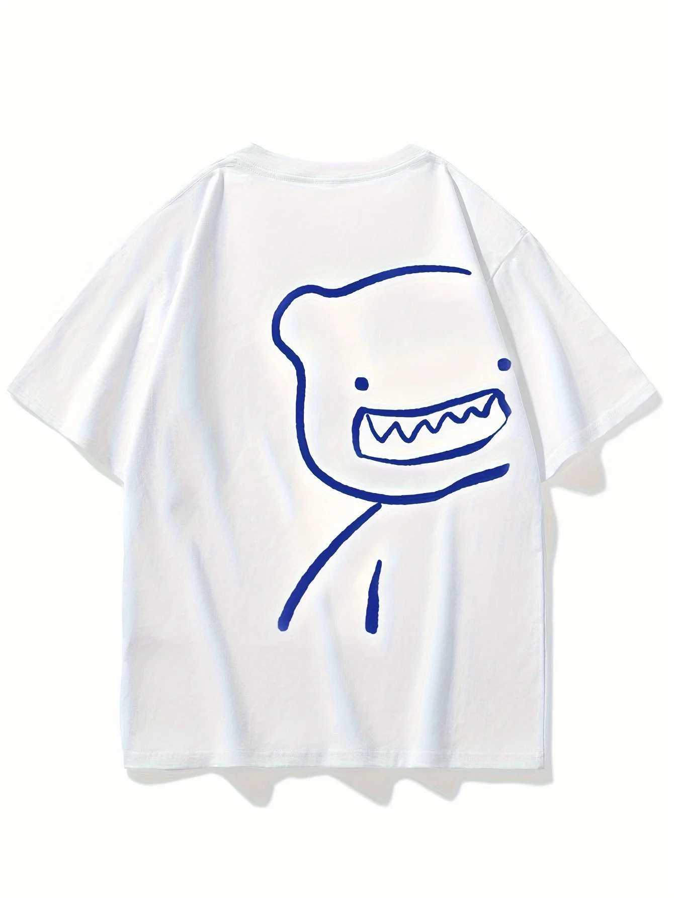 Men Cute Bear Face Pattern T-shirt Suitable Daily Casual Wear Summer White Fabric Comfortable Wear Street Style Fashionable Top M260317